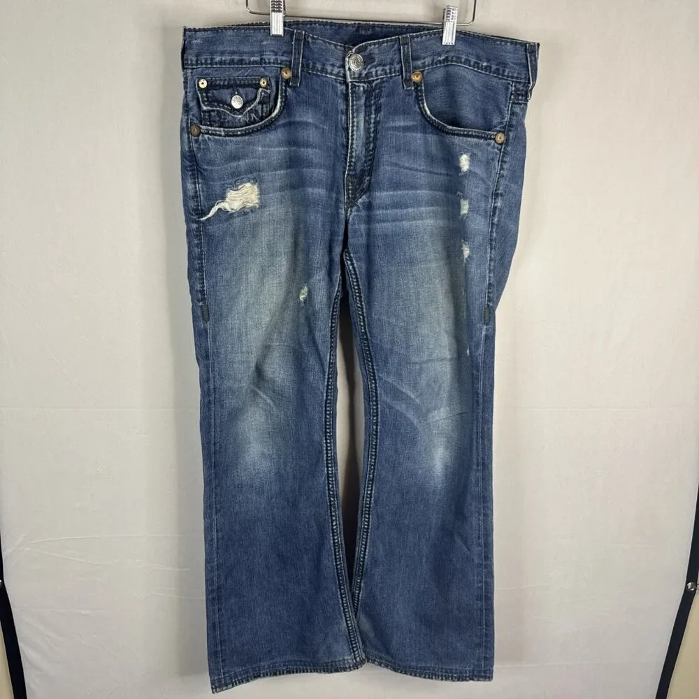 True Religion Billy Giant Big T Jeans‎ Men’s 36x30 Made in USA Distressed Hemmed